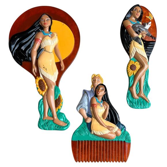 Disney Pocahontas 1995 Beautiful Maiden Vanity 3-PC Set Toys - Picture 2 of 8